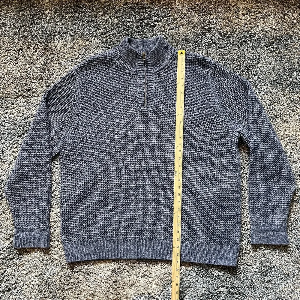 LL Bean Organic Cotton Waffle Knit 1/4 Zip Fisherman's Sweater Blue Men's XXL